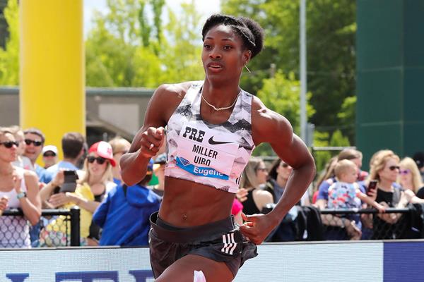 Shaunae Miller-Uibo en route to a big 400m win in Eugene (Victah Sailer)