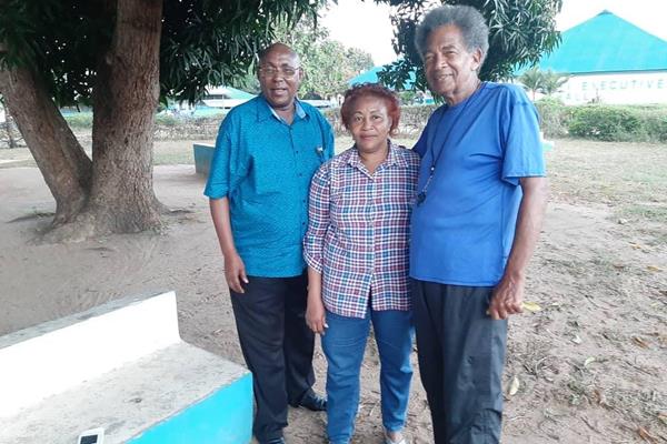 Filbert and Anna Bayi with Ron Davis at the Bayi Multi Sports Complex in Tanzania (Ron Davis)