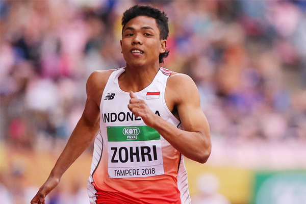 Lalu Muhammad Zohri in the 100m at the IAAF World U20 Championships Tampere 2018 (Roger Sedres)