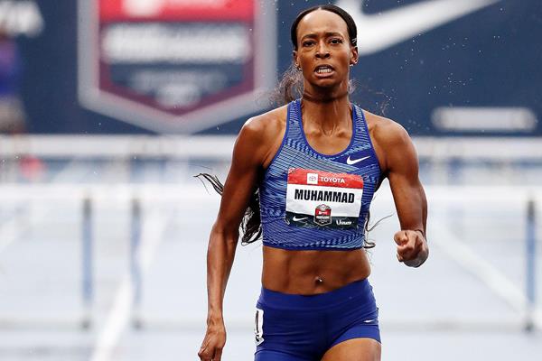 Dalilah Muhammad on her way to a 400m hurdles world record at the US Championships (Getty Images)