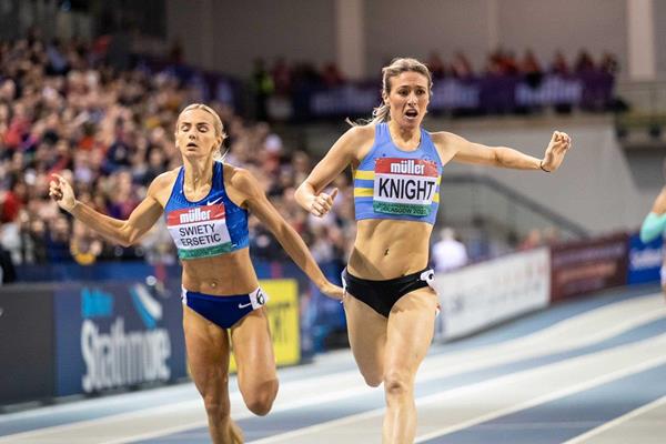 Jessie Knight wins the 400m at the World Athletics Indoor Tour meeting in Glasgow (Dan Vernon)