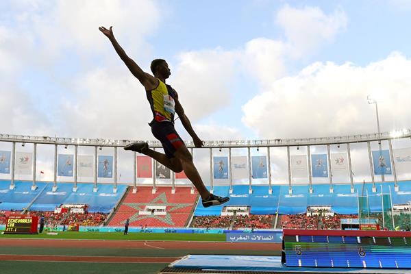Juan Miguel Echevarria in the long jump at the IAAF Diamond League meeting in Rabat (Kirby Lee)