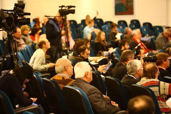 Media assembled for the IAAF / LOC Moscow 2013 Press Conference on 6 March 2013 (Moscow 2013 LOC)