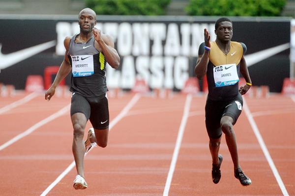 LaShawn Merritt and Kirani James in the 400m at the 2012 Pre Classic in Eugene (Kirby Lee)