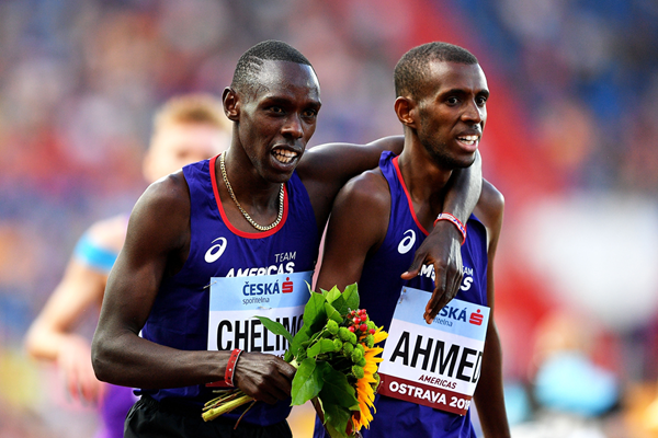 Paul Chelimo and Mo Ahmed after finishing first and second in the 3000m at the IAAF Continental Cup Ostrava 2018 (Getty Images)