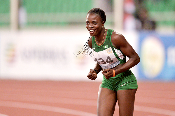 Tobi Amusan after winning the 100m hurdles at the African Games (AFP / Getty Images)