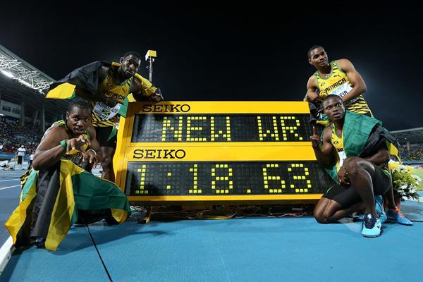 Jamaica's World record-setting 4x200m quartet at the 2014 IAAF World Relays (Getty Images)