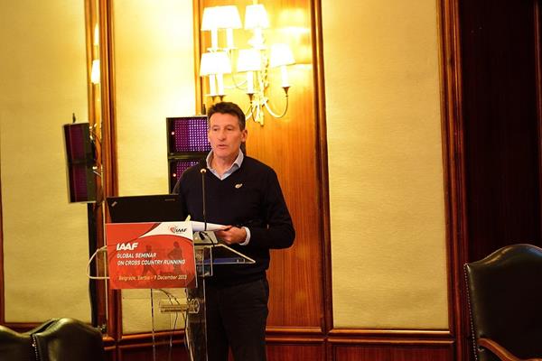 The IAAF Global Seminar on Cross Country Running , Belgrade 2013, IAAF Vice President Sebastian Coe (seminar chairman and moderator) (Sean Wallace-Jones / IAAF)