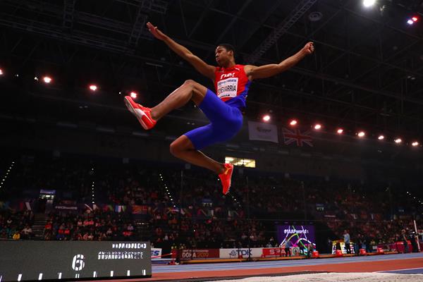 Juan Miguel Echevarria in the long jump at the IAAF World Indoor Championships Birmingham 2018 (Getty Images)