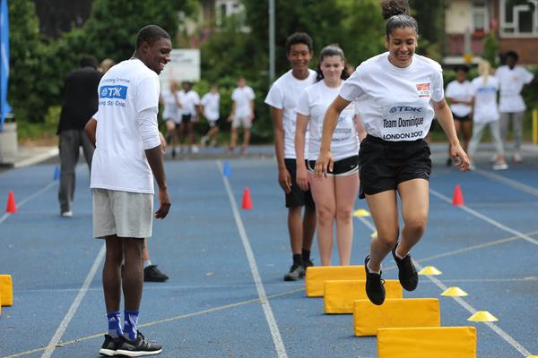 Noah Lyles leading drills at a Rising Stars Clinic in London (organisers)
