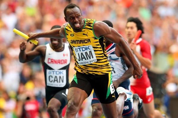 Usain Bolt in the mens 4x100m Relay at the IAAF World Athletics Championships Moscow 2013 (Getty Images)