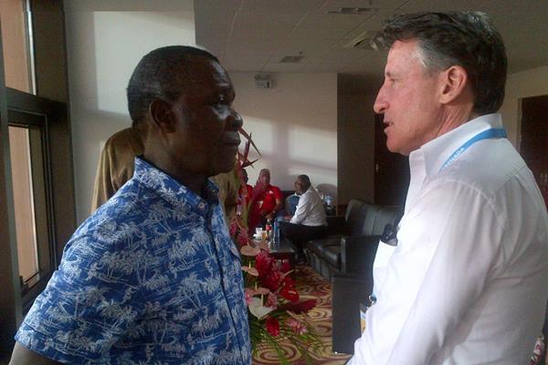 IAAF President Coe in conversation with the Prime Minister of Grenada, Hon Keith Mitchell at the 2016 Carifta Games (CARIFTA)