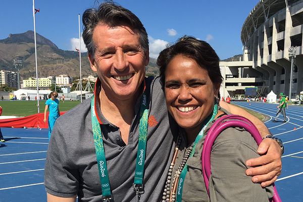 IAAF President Sebastian Coe with Catherine Freeman in Rio (IAAF)