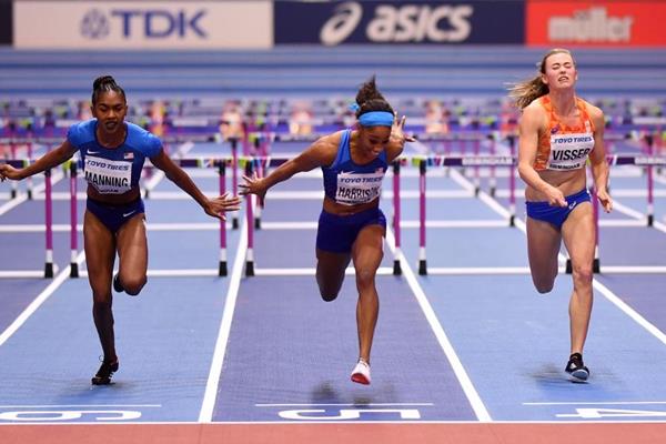 Christina Manning, Kendra Harrison and Nadien Visser at the IAAF World Indoor Championships Birmingham 2018 (Getty Images)