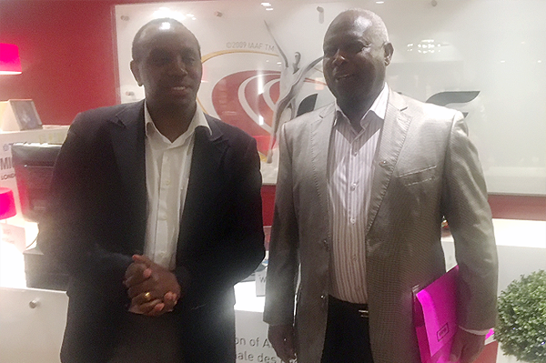 Kirimi Kaberia, Principal Secretary for Sports in Kenya, and Athletics Kenya president Jackson Tuwei at the IAAF headquarters in Monaco (IAAF)