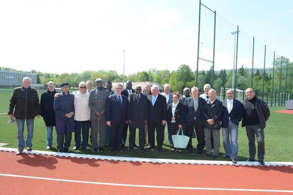 IAAF President Diack, former French team mates, and local officails at the opening of the new track in Champagnole (IAAF)