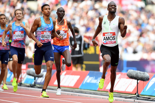 Nijel Amos wins the 800m at the IAAF Diamond League meeting in London (Errol Anderson)