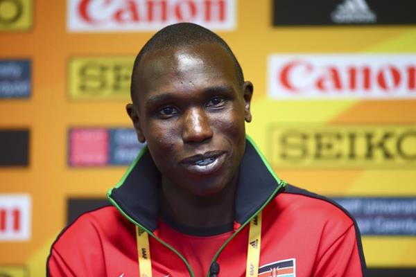 Geoffrey Kamworor at the press conference for the IAAF/Cardiff University World Half Marathon Championships Cardiff 2016 (Getty Images)