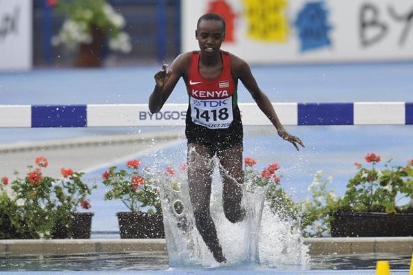 Celliphine Chepteek Chespol competes in the 3000m steeplechase qualifying round at the IAAF World U20 Championships Bydgoszcz 2016 (Getty Images)