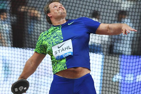 Daniel Stahl after winning the discus at the IAAF Diamond League meeting in Doha (Jiro Mochizuki)