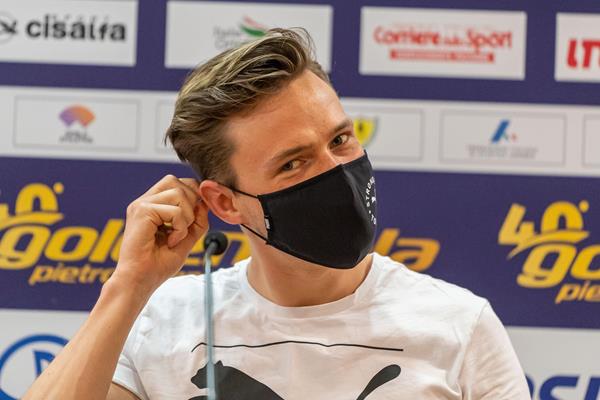 Karsten Warholm at the pre-meet press conference in Rome (Chris Cooper)