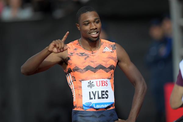 Noah Lyles after his 19.69 win in Lausanne (Gladys Chai von der Laage)
