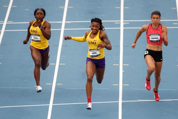 Aleia Hobbs takes the US 100m title in Des Moines (Getty Images)
