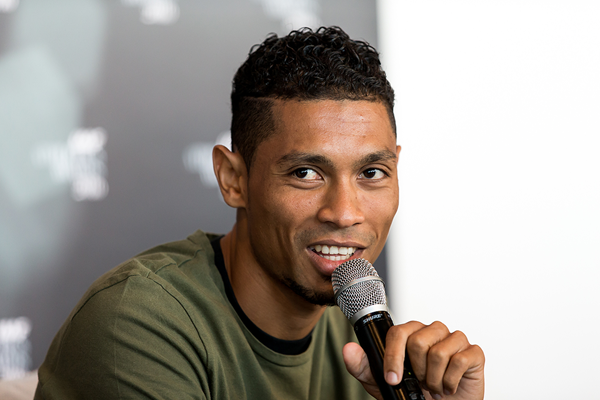 Wayde van Niekerk speaks to the press ahead of the IAAF Athletics Awards 2016 (Philippe Fitte / IAAF)