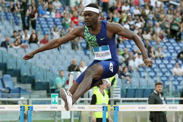 Rai Benjamin on his way to winning the 400m hurdles at the IAAF Diamond League meeting in Rome (Jean-Pierre Durand)