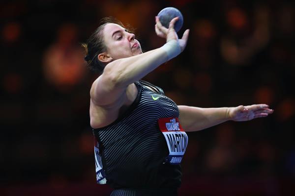 Anita Marton winning the shot put at the Muller Indoor Grand Prix in Birmingham (Getty Images)