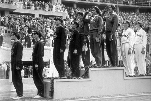 USA's 4x100m quartet on top of the podium at the 1936 Olympic Games (Getty Images)
