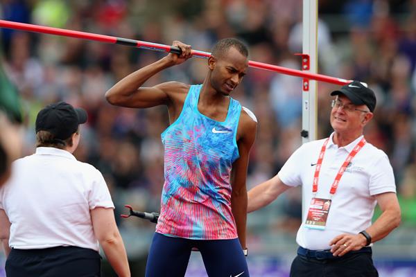 Mutaz Essa Barshim after winning the high jump at the IAAF Diamond League meeting in Birmingham (Getty Images)