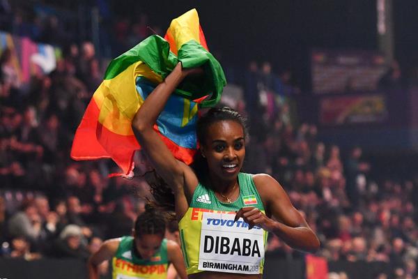 Genzebe Dibaba after winning the 3000m at the IAAF World Indoor Championships Birmingham 2018 (AFP / Getty Images)