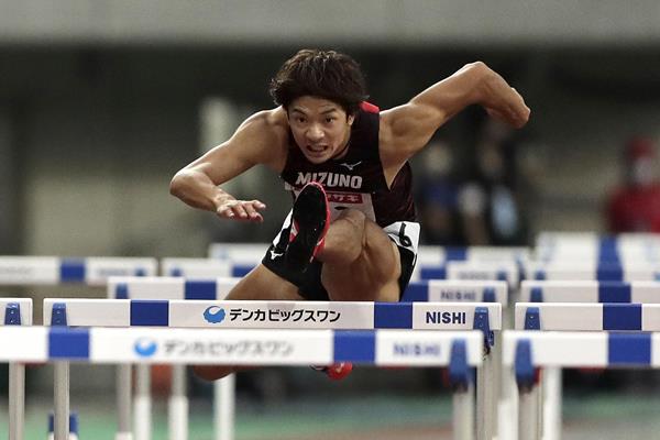 Taio Kanai on his way to winning the 110m hurdles at the Japanese Championships (Getty Images)