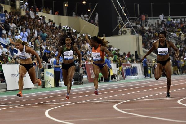 Marie-Josee Ta Lou wins the 100m at the IAAF Diamond League meeting in Doha (Hasse Sjogren)