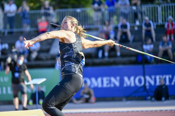 Christin Hussong in action in the javelin at the Continental Tour Gold meeting in Turku (Deca Text & Bild)