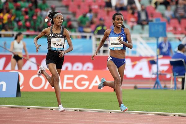 Genzebe Dibaba on her way to winning the 1500m at the IAAF Diamond League meeting in Rabat (Kirby Lee)