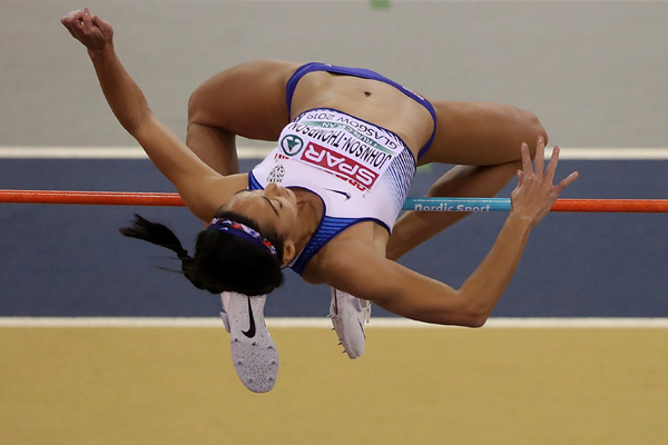 Katarina Johnson-Thompson in the pentathlon high jump at the European Indoor Championships in Glasgow (Getty Images)
