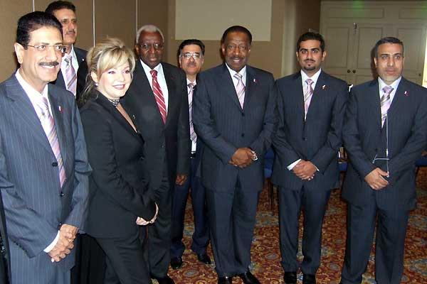 IAAF President Diack and IAAF Vice President Al Hamad with delegates from Doha, Qatar, the winning bidders for the 2010 IAAF World Indoor Championships (IAAF)