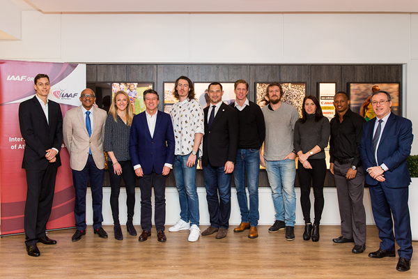 Rozle Prezelj, Frank Fredericks, Paula Radcliffe, Sebastian Coe, Tommi Evila, Koji Murofushi, Christian Olsson, Andreas Thorkildsen, Alina Talay, Michael Frater and Jean Gracia at the IAAF Athletes' Commission meeting in Monaco (Philippe Fitte)