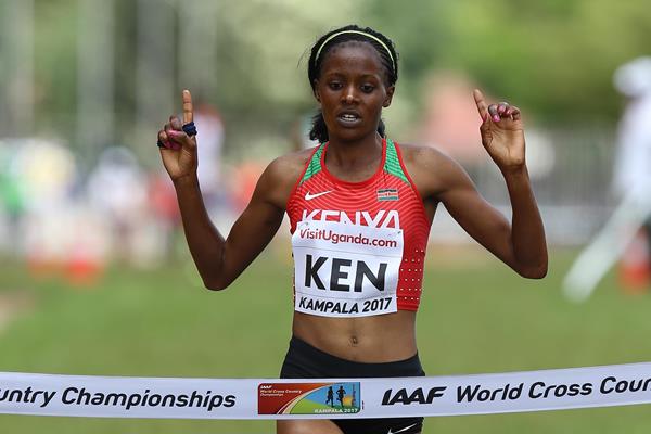 Beatrice Chepkoech anchors Kenya to the mixed relay title in Kampala (Roger Sedres)