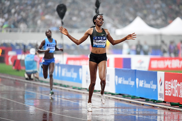Beatrice Chepkoech wins the steeplechase at the IAAF Diamond League meeting in Shanghai (Errol Anderson)