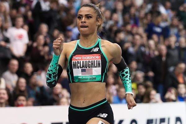 Sydney McLaughlin, winner of the 500m at the World Indoor Tour meeting in Boston (Victah Sailer)