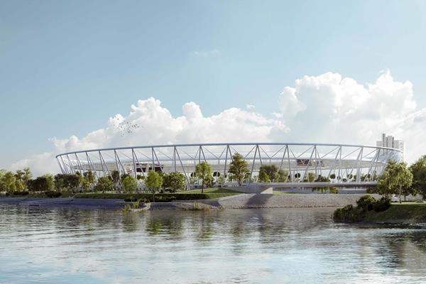 A rendering of Budapest's National Athletics Centre (Axiom Visual)