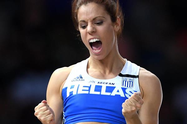 Ekaterini Stefanidi jumping to the European title in Berlin (Getty Images)