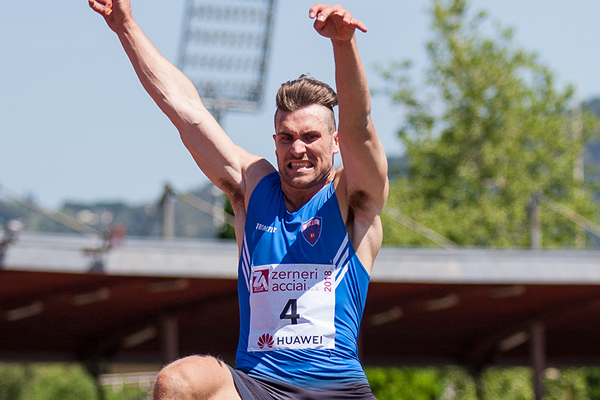 Martin Roe in the decathlon long jump at the IAAF Combined Events Challenge meeting in Florence (Organisers)