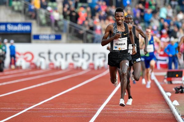 Selemon Barega on his way to winning the 3000m at the IAAF Diamond League meeting in Oslo (Deca Text & Bild)