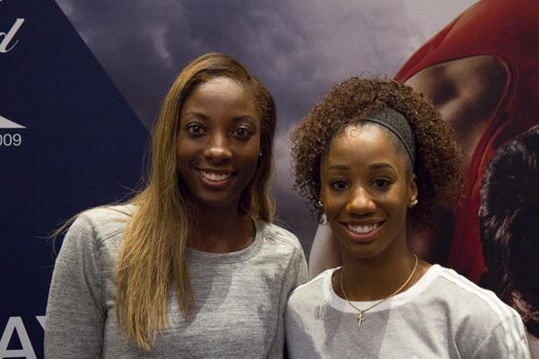 Nia Ali and Kendra Harrison in Doha (Bob Ramsak)