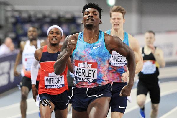 Fred Kerley in the 400m at the IAAF World Indoor Tour meeting in Glasgow (Mark Shearman)