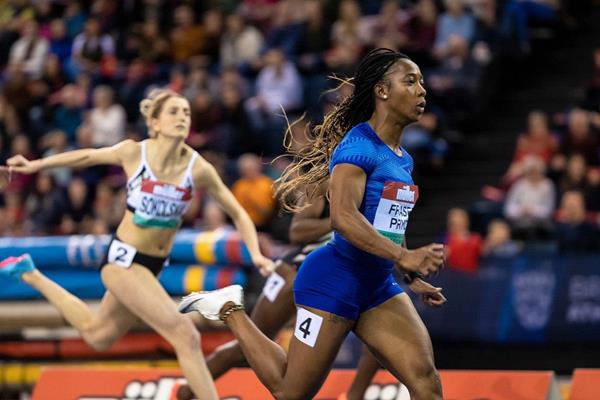 Shelly-Ann Fraser-Pryce wins the 60m at the World Athletics Indoor Tour meeting in Glasgow (Dan Vernon)